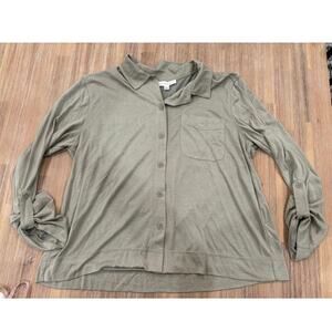 Jane + Delancey Button Down Shirt Green Button Sleeves Size M